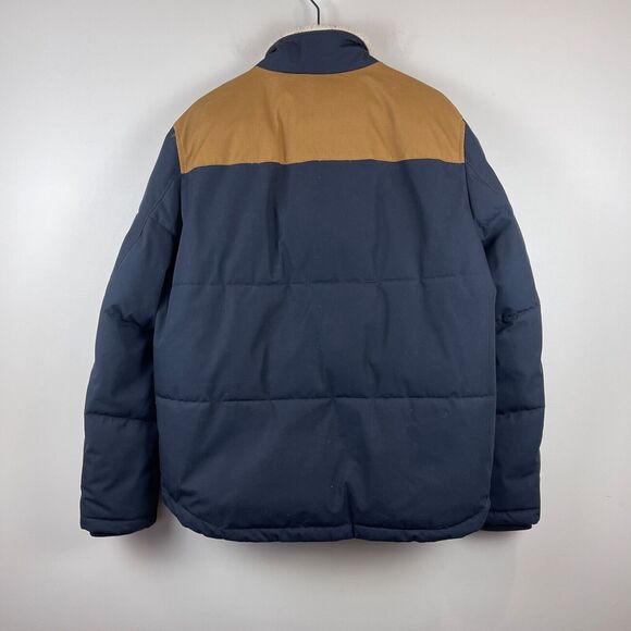 Levi's Puffer Jacket Men's XL Navy Brown Colorblock Fleece Shirttail Woodsman - Picture 4 of 11